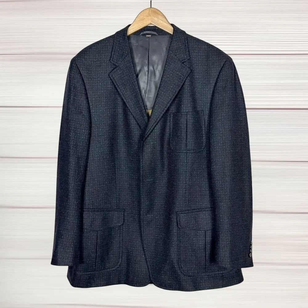 Kroon Wool Cashmere Sport Coat Blazer 3 Button Double Vent Dark Navy 44R